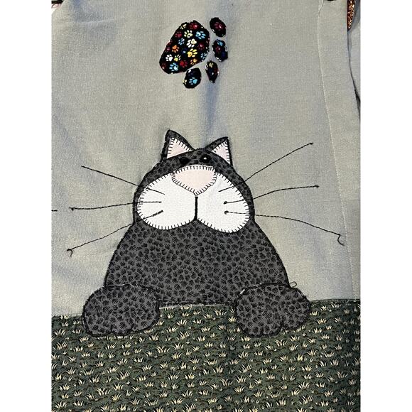 Hanes Cardigan Sweater Womens Medium Cat Applique Button Front Animal Novelty - Picture 4 of 13
